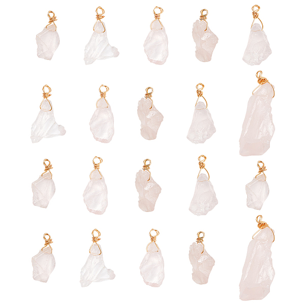

PandaHall HOBBIESAY 20Pcs Raw Rough Natural Rose Quartz Pendants, Nuggets Charms, with Real 18K Gold Plated Eco-Friendly Copper Wire Wrapped...