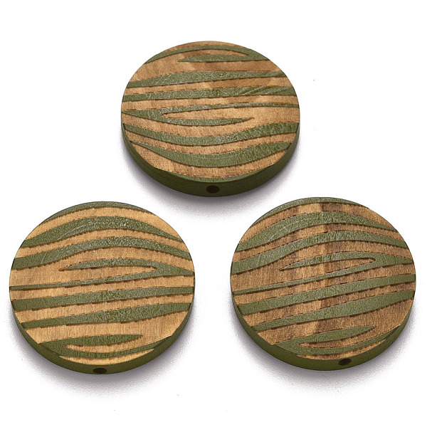 

PandaHall Painted Natural Wood Beads, Laser Engraved Pattern, Flat Round with Zebra-Stripe, Olive, 30x5mm, Hole: 1.6mm Schima Wood Flat..., Green