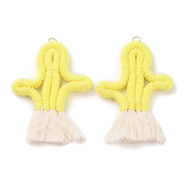 

PandaHall Polycotton Fabric Big Pendants, with Iron Loops, Cactus Charms, Yellow, 75~78x53~54x5.5~6mm, Hole: 4mm Polycotton Cactus Yellow