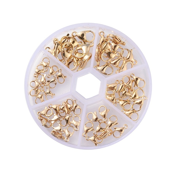 

PandaHall 304 Stainless Steel Lobster Claw Clasps, Golden, 9~15x6~9x3~4mm, Hole: 1.2~1.6mm, 60pcs/box 304 Stainless Steel Others