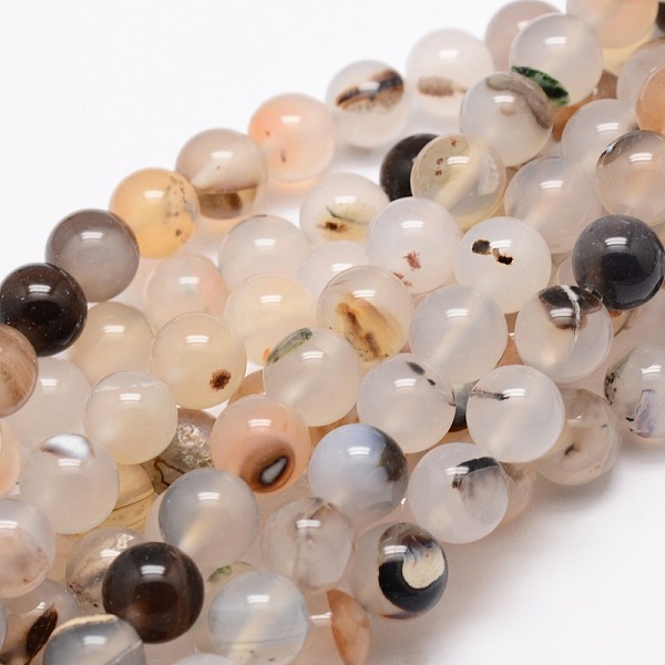 

PandaHall Natural Dendritic Agate Round Beads Strands, 6mm, Hole: 1mm, about 64pcs/strand, 14.7 inch Dendritic Agate Round
