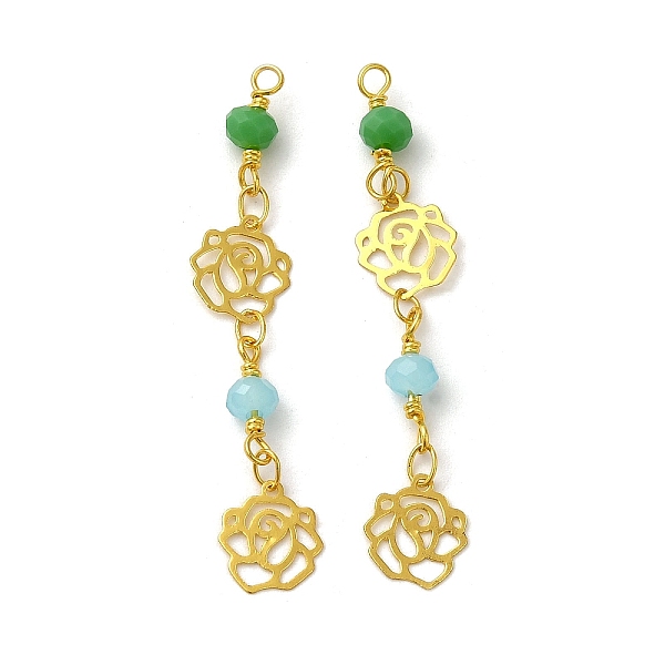 

PandaHall Glass Beaded Pendants, with Real 18K Gold Plated Brass Loop, Rose Flower Charm, Azure, 47x8x4mm, Hole: 1.6mm Brass+Glass June Rose..., Blue