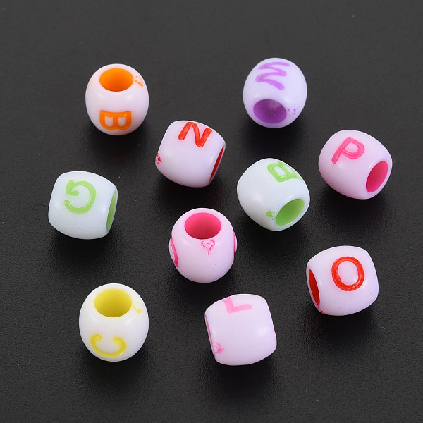 

PandaHall Craft Style Acrylic European Beads, Large Hole Beads, Barrel with Letter, Mixed Color, 9.5x8.5mm, Hole: 4.5mm, about 1250pcs/500g..., Multicolor