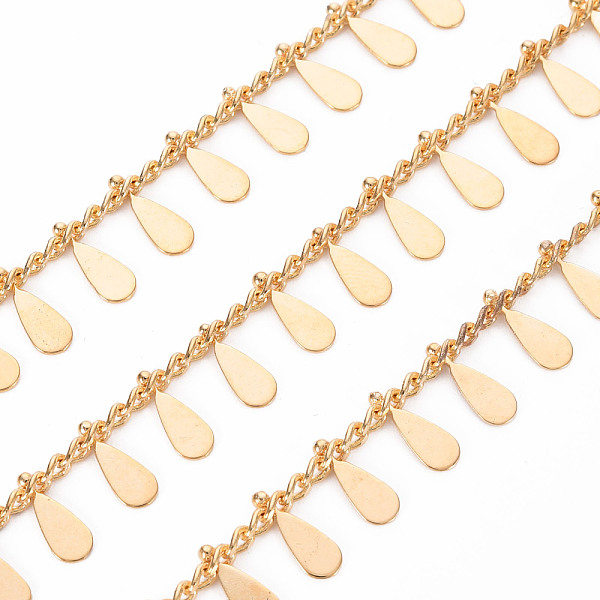 

PandaHall Handmade Brass Curb Chains, Soldered, with Spool, Teardrop, Real 18K Gold Plated, 3x2x0.5mm, about 16.4 Feet(5m)/roll Brass