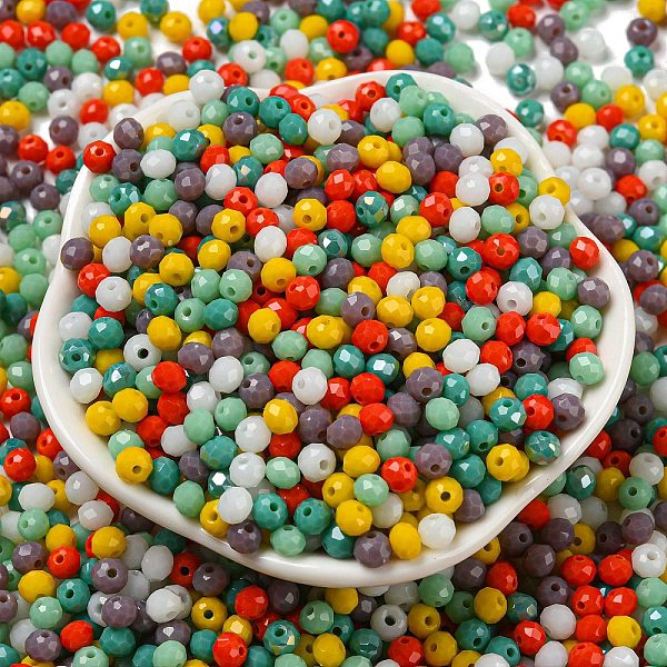 

PandaHall Glass Beads, Faceted, Rondelle, Mixed Color, 4x3mm, Hole: 0.4mm, about 820pcs/60g Glass Rondelle Multicolor