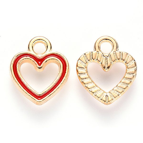 

PandaHall Alloy Enamel Charms, Heart, Light Gold, Red, 12x10.5x2mm, Hole: 2mm Alloy+Enamel Heart Red
