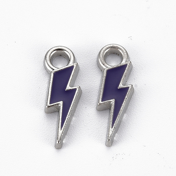 

PandaHall Rack Plating Alloy Enamel Pendants, Cadmium Free & Lead Free, Platinum, Lightning Bolt, Indigo, 17x6x2mm, Hole: 2mm Alloy+Enamel..., Purple
