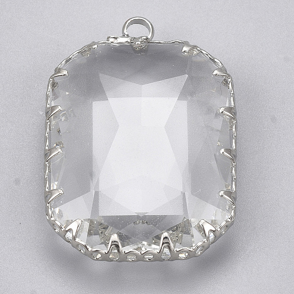 

PandaHall K9 Glass Pendants, with Brass Findings, Faceted, Rectangle/ Octagon, Platinum, Clear, 30x19x6.5~7.5mm, Hole: 2mm K9 Glass Octagon...