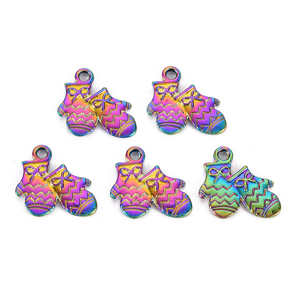 PandaHall Rainbow Color Alloy Pendants, Cadmium Free & Nickel Free & Lead Free, Christmas Glove, 18.5x15.5x1.5mm, Hole: 1.8mm Alloy Clothes