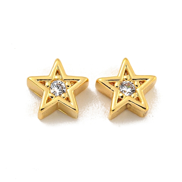 

PandaHall Brass Micro Pave Clear Cubic Zirconia Beads, Star, Real 18K Gold Plated, 6x6.5x3mm, Hole: 1mm Brass+Cubic Zirconia Star Clear