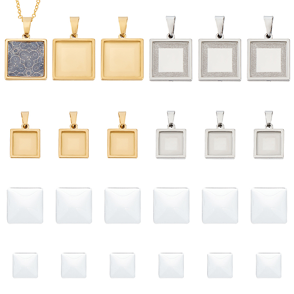 

PandaHall Unicraftale DIY Blank Square Pendant Making Kit, Including 304 Stainless Steel Pendant Cabochon Settings, Glass Cabochons, Golden...