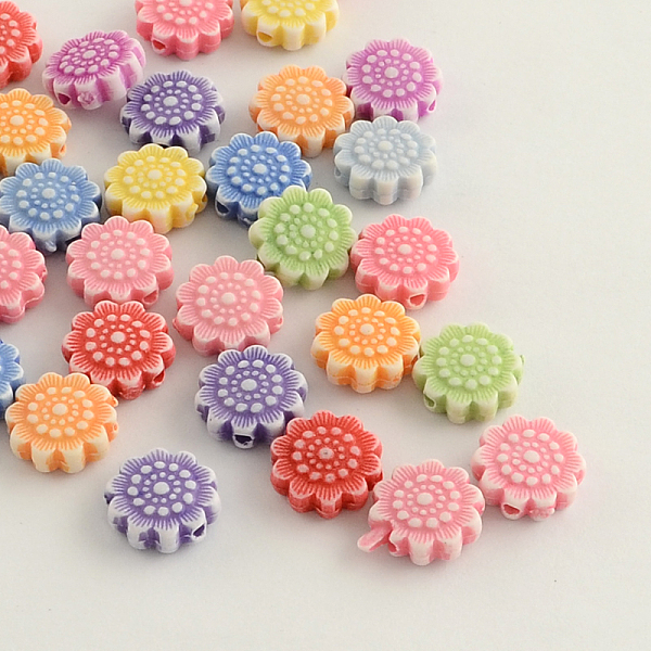 

PandaHall Craft Style Acrylic Beads, Flower, Mixed Color, 11x4mm, Hole: 2mm, about 1400pcs/500g Acrylic Flower Multicolor