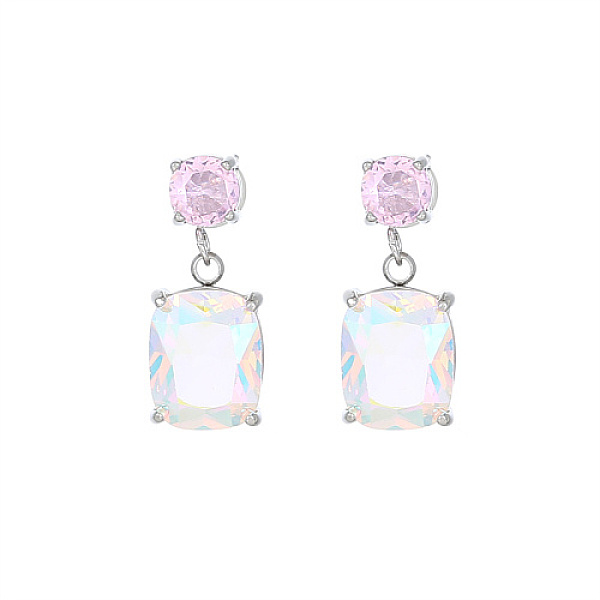 

PandaHall Cubic Zirconia Rectangle Dangle Stud Earrings, 304 Stainless Steel Earrings, Stainless Steel Color, 15x8mm Cubic Zirconia...