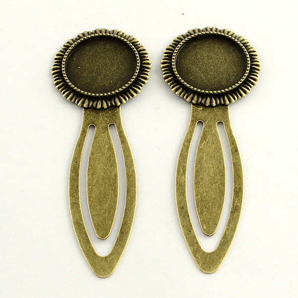 

PandaHall Iron Bookmark Cabochon Setting, with Alloy Flat Round Tray, Lead Free & Nickel Free & Cadmium Free, Antique Bronze, 78x28x3mm...