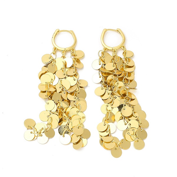 

PandaHall Rack Plating Brass Flat Round Tassel Dangle Hoop Earrings, Long Cluster Drop Earrings for Women, Cadmium Free & Nickel Free & Lead...