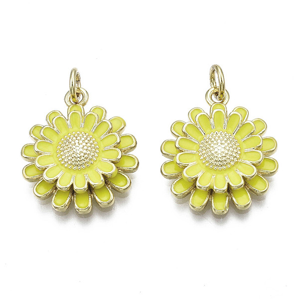 

PandaHall Brass Enamel Pendants, Nickel Free, Real 16K Gold Plated, with Jump Rings, Chrysanthemum, Yellow, 18.5x16x4mm, Jump Ring: 5x1mm...