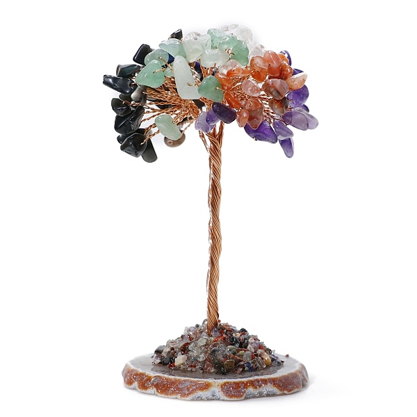 

PandaHall Natural Mixed Stone Chips Tree Decorations, Gemstone Base with Copper Wire Feng Shui Energy Stone Gift for Home Office Desktop...