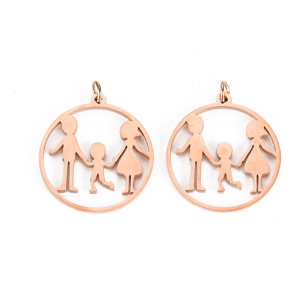 

PandaHall 304 Stainless Steel Pendants, with Jump Rings, Laser Cut, Ring with Family, Rose Gold, 16x15x1mm, Jump Ring: 2.8x0.5mm, 1.8mm...