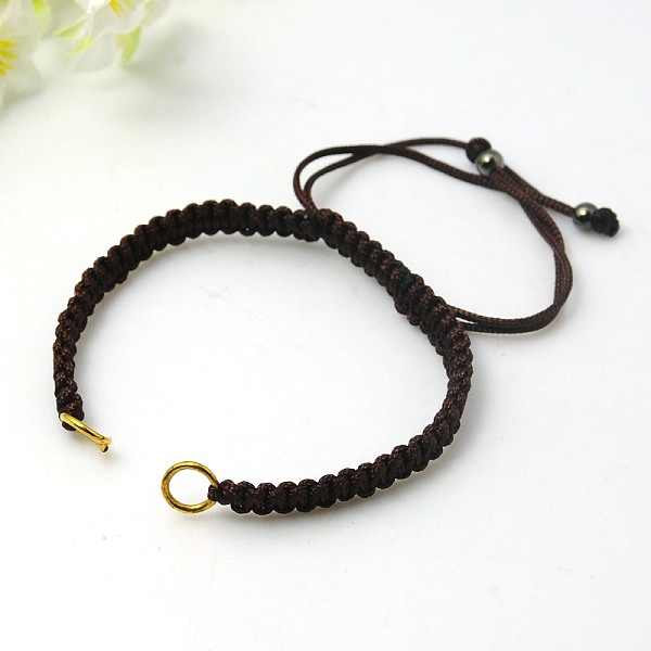 

PandaHall Nylon DIY Bracelet Making, with Hematite Beads and Brass Rings, Golden, Coconut Brown, 140~145x4~6mm Nylon Brown
