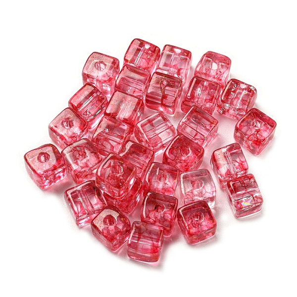 

PandaHall 500Pcs Transparent Crackle Glass Beads, Cube, Cerise, 6.5x6.5x6mm, Hole: 1.8mm Glass Cube Red