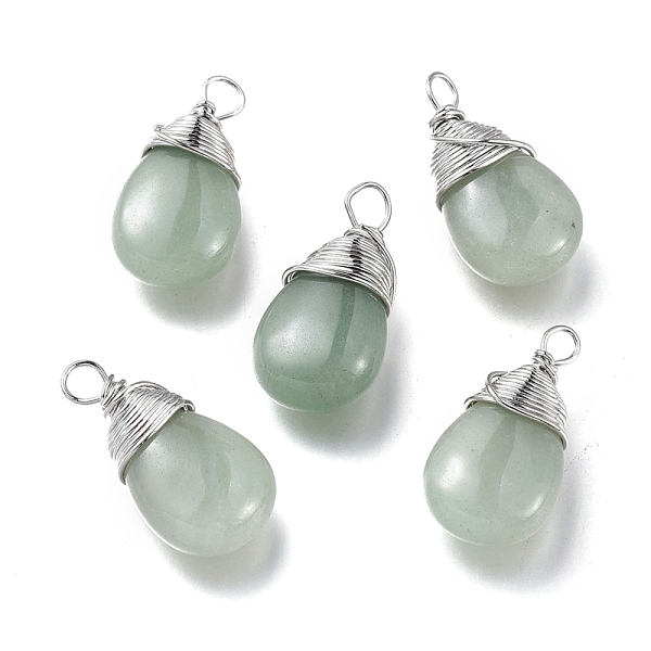 

PandaHall Natural Green Aventurine Pendants, with Platinum Plated Brass Wire, Teardrop, 24~30x13~16x8mm, Hole: 3x3.5mm Green Aventurine...