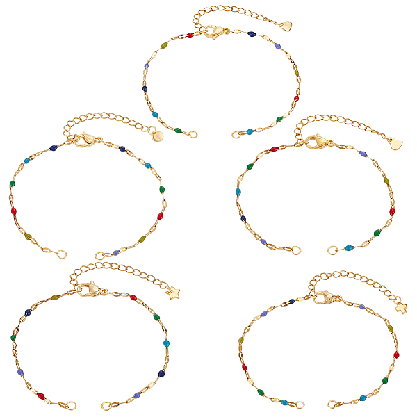 10Pcs 5 Colors 304 Stainless Steel Enamel Oval Link Chain Bracelet Makings