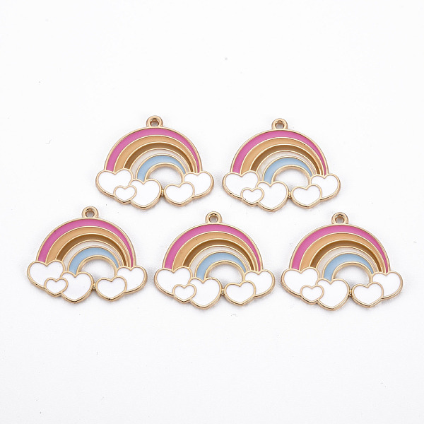 

PandaHall Rack Plating Alloy Enamel Pendants, Cadmium Free & Nickel Free & Lead Free, Rainbow with Heart, Light Gold, Colorful, 25x30x1mm...