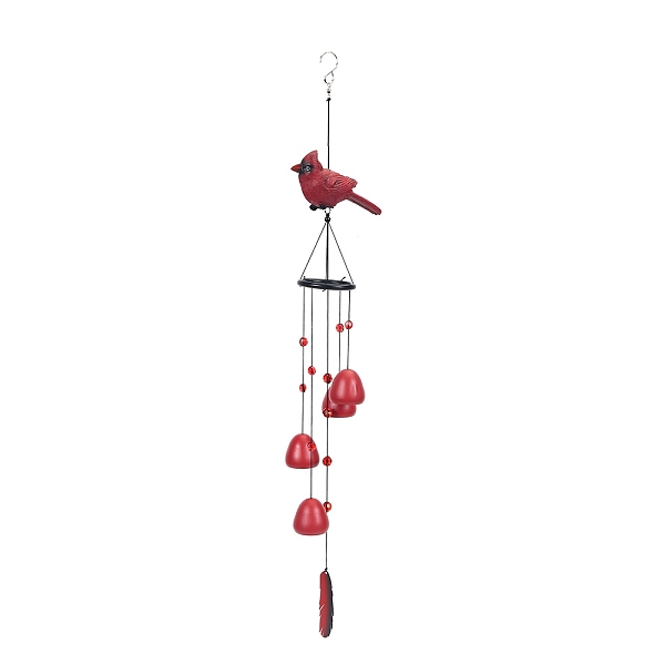 

PandaHall Resin Birds & Metal Bell & Wooden Feather Hanging Wind Chime Decor, for Home Hanging Ornaments, Red, 830mm Resin Bird Red
