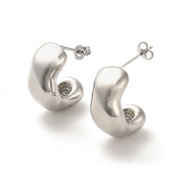

PandaHall Rack Plating Brass Stud Earrings, Half Hoop Earrings, Cadmium Free & Lead Free, Platinum, 21x10mm Brass