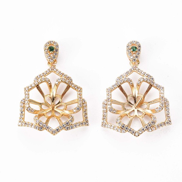 

PandaHall Brass Micro Pave Clear Cubic Zirconia Peg Bails Pendants, for Half Drilled Bead, Flower, Nickel Free, Real 18K Gold Plated...