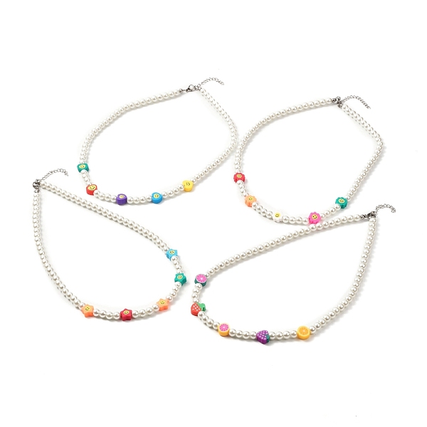 

PandaHall Glass Pearl Beaded Necklace, Cute Shape Polymer Clay Beads Necklace for Teen Girl Women, Stainless Steel Color, Mixed Color, 17.7..., Multicolor