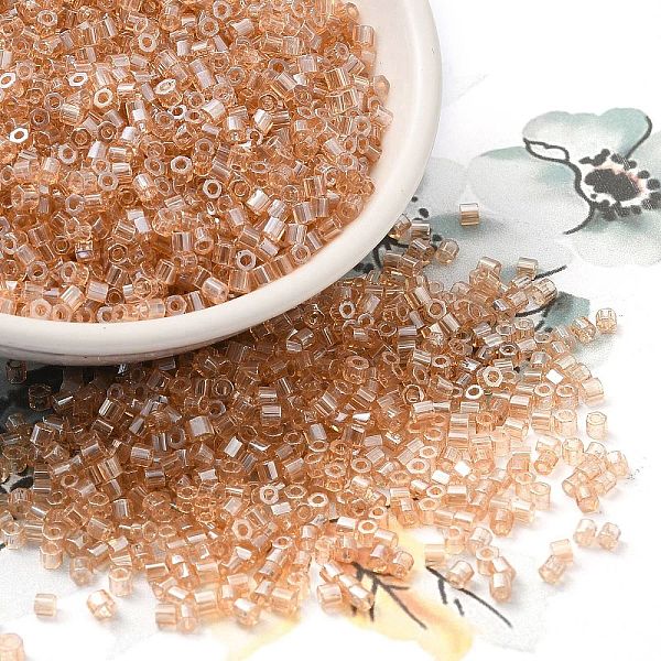 

PandaHall Transparent Colours Luster Glass Seed Beads, Hexagon(Two Cut), Light Salmon, 2x1.5mm, Hole: 0.9mm Glass