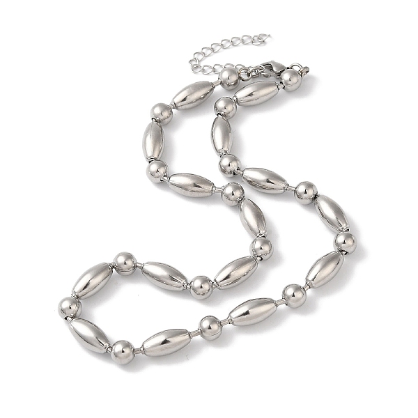 

PandaHall 304 Stainless Steel Rice Beads Necklace for Women, Stainless Steel Color, 14.57 inch(37cm) 304 Stainless Steel Rice