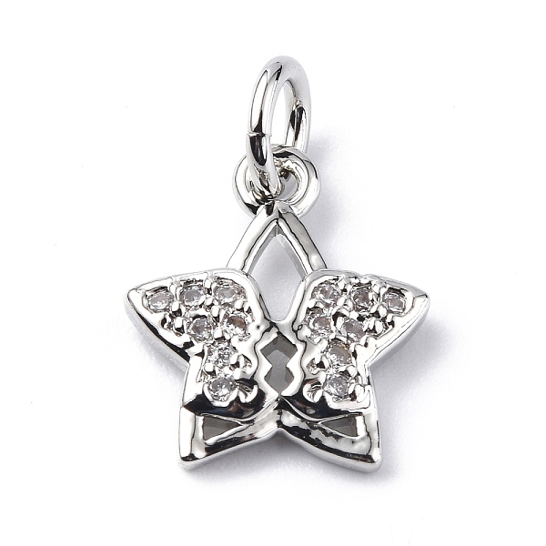 

PandaHall Brass Micro Pave Cubic Zirconia Charms, with Jump Ring, Star with Butterfly Charms, Platinum, 12.5x10.5x2mm, Hole: 3.2mm..., Clear