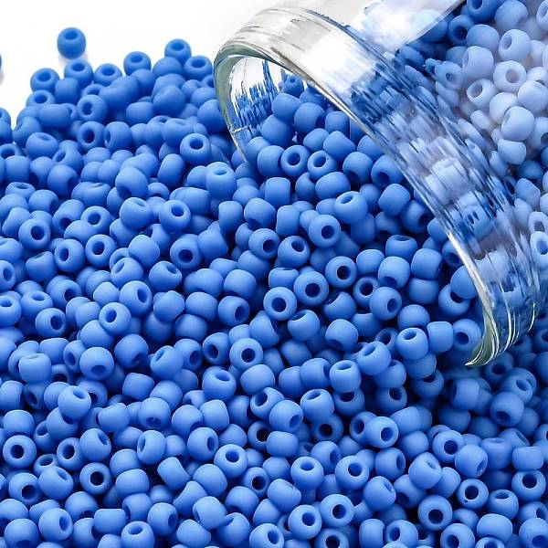 

PandaHall TOHO Round Seed Beads, Japanese Seed Beads, (43DF) Opaque Frost Cornflower, 11/0, 2.2mm, Hole: 0.8mm, about 1110pcs/bottle..., Blue