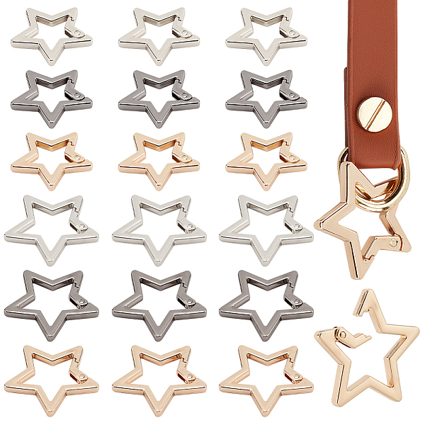 

PandaHall WADORN 18pcs Alloy Spring Gate Rings, 3 Colors Metal Clasps Hooks Star-Shape Spring Snap Hook Clip Trigger Buckles 18mm/26mm...