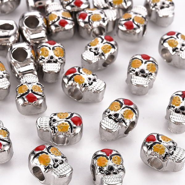 

PandaHall Alloy Enamel European Beads, Large Hole Beads, Cadmium Free & Lead Free, Platinum, Skull, Goldenrod, 13x9x8.5mm, Hole: 4mm..., Gold