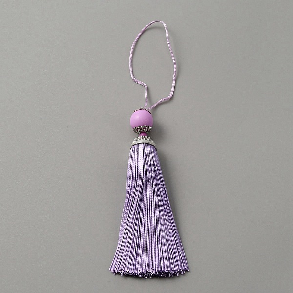 

PandaHall Polyester Tassel Big Pendants Decorations, with Acrylic Beaded and Platinum Alloy Findings, Lilac, 188mm Polyester Purple