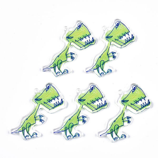 

PandaHall Transparent Printed Acrylic Pendants, Dinosaur Shape, Green Yellow, 33.5x41.5x2.5mm, Hole: 1.8mm Acrylic Dinosaur