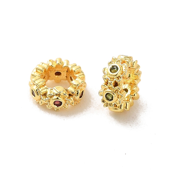 

PandaHall Rack Plating Brass Beads, with Cubic Zirconia, Long-Lasting Plated, Lead Free & Cadmium Free, Rings with Flower, Old Rose, 6x3mm...