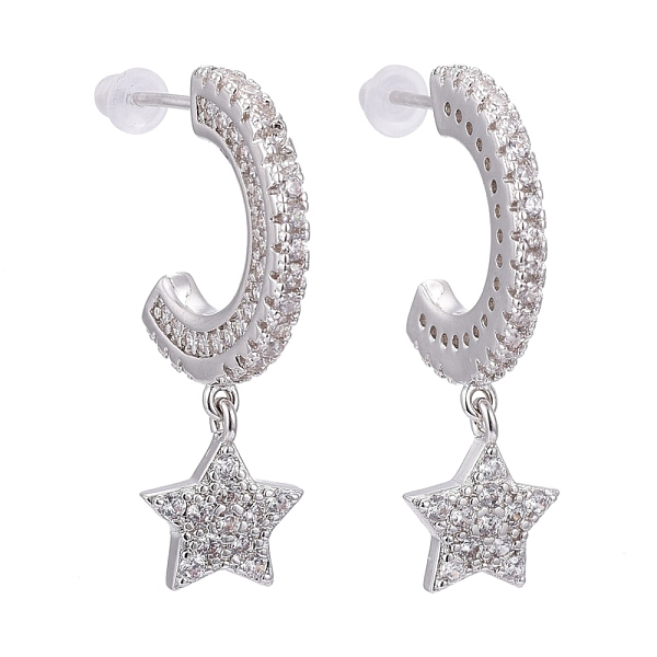 

PandaHall Brass Micro Pave Clear Cubic Zirconia Stud Earrings, Half Hoop Earrings, with Plastic Ear Nut, Long-Lasting Plated, Star, Platinum...