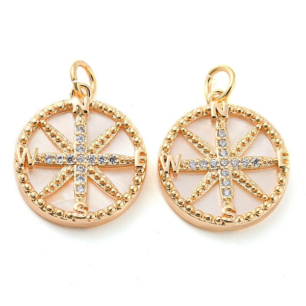 Brass Micro Pave Clear Cubic Zirconia Flat Round Pendants