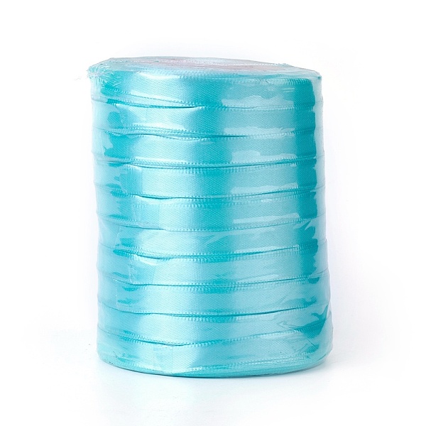 

PandaHall Single Face Satin Ribbon, Polyester Ribbon, made of artificial fibre, 25yards/roll(22.86m/roll), 10rolls/group, 250yards/group..., Cyan