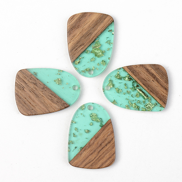 

PandaHall Transparent Resin & Walnut Wood Pendants, with Gold Foil, Teardrop, Aquamarine, 28x20x3mm, Hole: 2mm Resin+Wood Teardrop Green