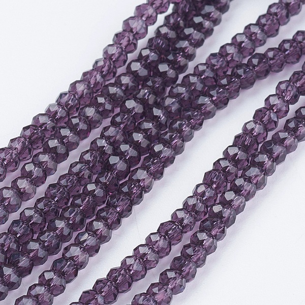 

PandaHall Transparent Glass Beads Strands, Faceted, Rondelle, Indigo, 3x2mm, Hole: 0.5mm, about 145~150pcs/strand, 34~35cm Glass Rondelle..., Purple