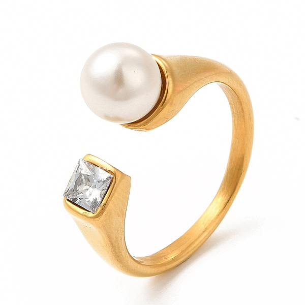 

PandaHall Ion Plating(IP) 304 Stainless Steel Rhinestone Cuff Finger Rings, Plastic Bead Open Rings for Women, Real 18K Gold Plated, US Size...