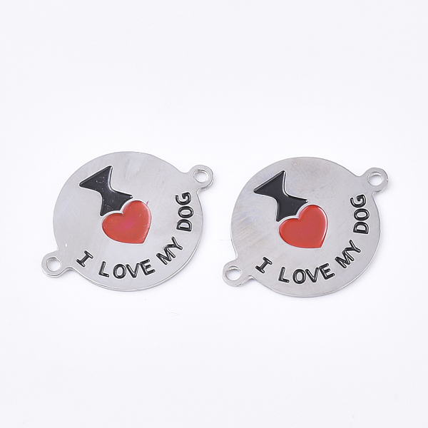 

PandaHall 304 Stainless Steel Links connectors, with Enamel, Flat Round with I Love My Dog, Stainless Steel Color, 16x21x1mm, Hole: 1mm 304..., Red