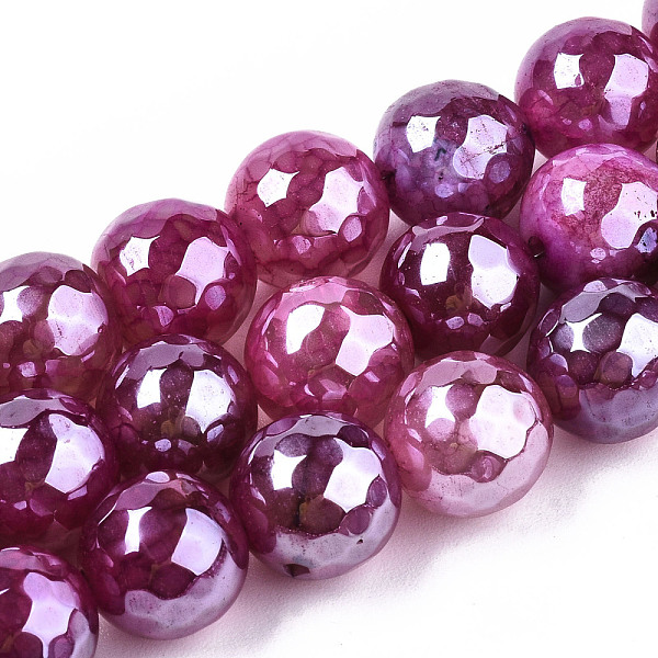 

PandaHall Electroplate Natural Agate Beads Strands, Dyed, Faceted, Pearl Luster Plated, Round, Old Rose, 10.5mm, Hole: 1.2mm, about...