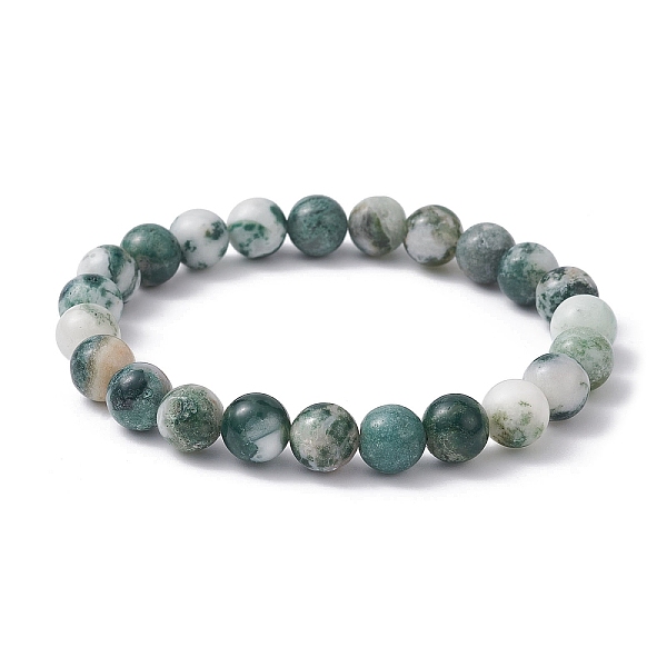 

PandaHall Natural Tree Agate Round Bead Stretch Bracelets for Women, Inner Diameter: 2-1/4 inch(5.6cm) Tree Agate Round