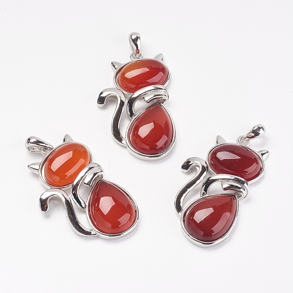 

PandaHall Natural Carnelian/Red Agate Kitten Pendants, with Brass Findings, Cat Silhouette Shape, Dyed & Heated, Platinum, 44x26.5x7.5mm...